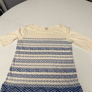 J.Crew Cream and Blue Patterned Knit Top